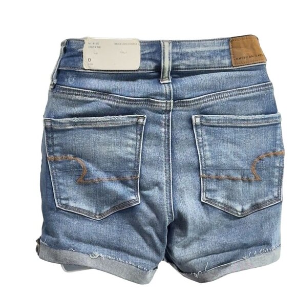 AMERICAN EAGLE Women's Distressed Cotton Denim Shorts Blue Stretch Size 0 - Picture 2 of 10